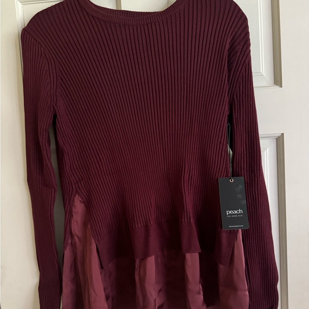 Elegant Red Ribbed Peplum Blouse